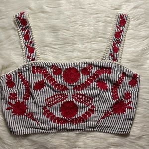 Cropped striped embroidered top
